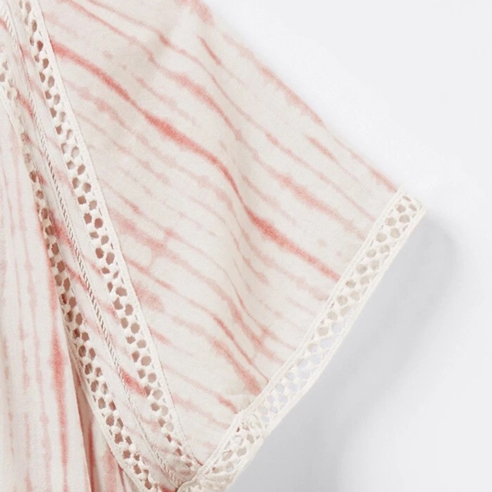 ⨠Boho Coastal Blush Tie-Dye Lace Detail Top | Summer Resort Chic Blouse - Picture 5 of 8